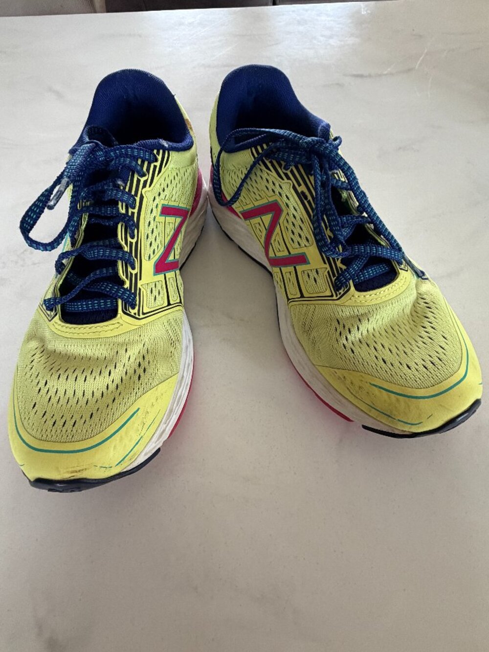 New Balance 680v5 Running Shoes Neon Yellow Pink Blue Athletic Sneakers - Picture 2 of 10